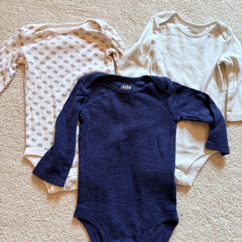 Child of Mine by Carters Bodysuit 3 Pack Long Sleeve Baby 3-6M Blue Blue White